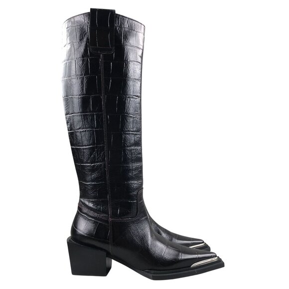 Topshop SPAIN Womens Size 37 Rio Choc Croc Brown Leather Western